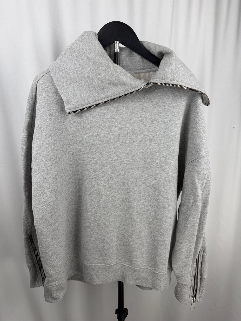 AllSaints Bella Sweatshirt Gray Oversized Zip Funnel Neck XS